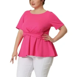 Agnes Orinda Women's Plus Size Twisted Knot Waist Short Sleeves Summer Outfits Peplum Blouses -Agnes Sales Store GUEST 0d0d513a dbc2 4144 a6f6 6850c2941aba