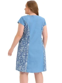 Agnes Orinda Women's Plus Size Chambray Wedding Floral A Line Knee Length Dress -Agnes Sales Store GUEST 0d3fc9ff d9e3 4107 be3c f44a81837380