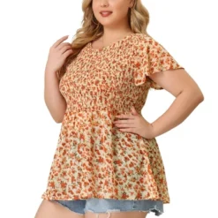 Agnes Orinda Women's Plus Size Chiffon Smock Waist Ditsy Floral Peplum Blouse -Agnes Sales Store GUEST 0d54b207 2038 4905 926f bbf81b0abe5e