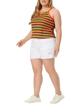 Agnes Orinda Women's Plus Size Stripe Sleeveless Stretch Camisole 1 Agnes Orinda Women's Plus Size Stripe Sleeveless Stretch Camisole