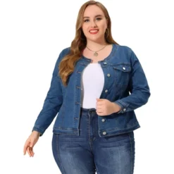 Agnes Orinda Women's Plus Size Jean Jacket Long Sleeves Collarless Denim Jacket -Agnes Sales Store GUEST 0d9bc73b 9575 4bde 80da 8e49c35d01b2