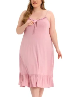Agnes Orinda Women's Plus Size Nightgown Ruffle Hem Comfy Adjustable Strap Sleepdress