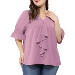 Agnes Orinda Women' S Plus Size V Neck Ruffle Smocked Sleeve Blouses -Agnes Sales Store GUEST 0dbc606d c319 4134 b9a1 f827953f6d5e