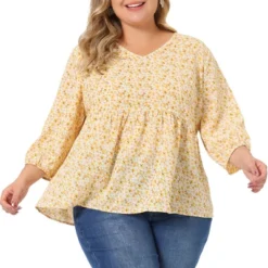 Agnes Orinda Women's Plus Size Babydoll 3/4 Sleeve Floral Flowy Blouse -Agnes Sales Store GUEST 0e0e9ced 1f89 41bc aec1 042c72aa687e