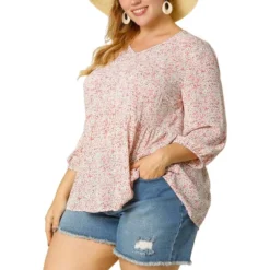 Agnes Orinda Women's Plus Size Babydoll 3/4 Sleeve Floral Flowy Blouse -Agnes Sales Store GUEST 0e84026e a0f0 4418 85f6 7b6f575249ad
