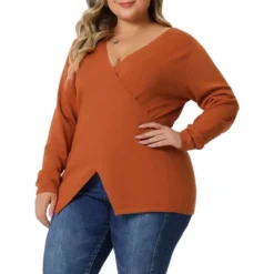 Agnes Orinda Women's Plus Size Knit Deep V Neck Wrap Curvy Pullover Sweaters -Agnes Sales Store GUEST 0ec65f50 e2f7 41c1 a709 fe4a07d08769