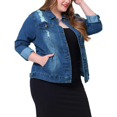 Agnes Orinda Women's Plus Size Outerwear Button Front Washed Denim Jean Jacket 20 Agnes Orinda Women's Plus Size Outerwear Button Front Washed Denim Jean Jacket - Image 20