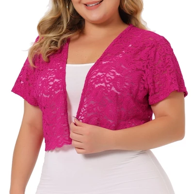 Agnes Orinda Women's Plus Size Lace Allover Spring Off Lightweight Short Sleeve Crop Shrugs 15 Agnes Orinda Women's Plus Size Lace Allover Spring Off Lightweight Short Sleeve Crop Shrugs - Image 15