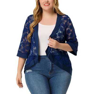 Agnes Orinda Women's Plus Size Elegant Open Front 3/4 Sleeve Lace Lightweight Tunic Cardigans 10 Agnes Orinda Women's Plus Size Elegant Open Front 3/4 Sleeve Lace Lightweight Tunic Cardigans - Image 10