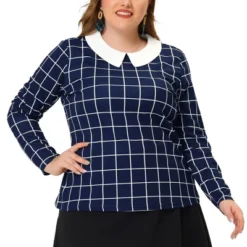 Agnes Orinda Women's Plus Size Cute Contrast Collar Plaid Long Sleeve Casual Work Blouse -Agnes Sales Store GUEST 0f482903 ec8b 4ab2 95e3 ea4cee394829