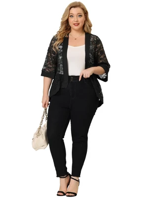 Agnes Orinda Women's Plus Size Elegant Open Front 3/4 Sleeve Lace Lightweight Tunic Cardigans 2 Agnes Orinda Women's Plus Size Elegant Open Front 3/4 Sleeve Lace Lightweight Tunic Cardigans - Image 2