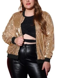 Agnes Orinda Women's Plus Size Party Metallic Sequin Sparkle Zip Bomber Jackets -Agnes Sales Store GUEST 0f4bf8a2 0897 40b9 909d 38aa5f1bec1c