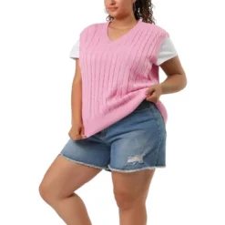 Agnes Orinda Women's Plus Size V Neck Knit Sleeveless Pullover Sweater Vests -Agnes Sales Store GUEST 0f93f9de c61f 4b76 b445 90f5fb73d408