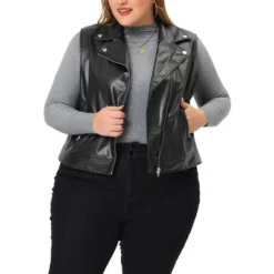 Agnes Orinda Women's Plus Size Leather Motorcycle Zip-Up Riding Biker Crop Vest Jacket -Agnes Sales Store GUEST 101e22f3 c075 4b95 b670 34efe0c6b06d