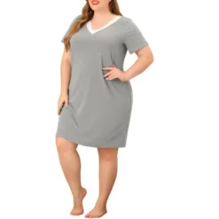Agnes Orinda Women's Plus Size Solid Comfort Short Sleeves Nightgown -Agnes Sales Store GUEST 102889de a0af 4954 acff 0b45f18b634b