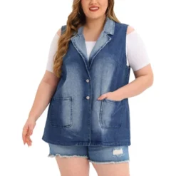 Agnes Orinda Women's Plus Size Denim Relax Notched Lapel Jacket Vest -Agnes Sales Store GUEST 1048363d 32ac 40f3 9892 20bf56a2078b