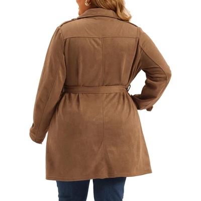 Agnes Orinda Women's Plus Size Faux Suede Notched Lapel Double Breasted Belt Trench Coat Jacket 3 Agnes Orinda Women's Plus Size Faux Suede Notched Lapel Double Breasted Belt Trench Coat Jacket - Image 3