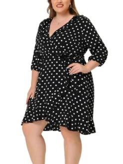 Agnes Orinda Women's Plus Size Polka Dots Elegant 3/4 Sleeve Ruffle Dress -Agnes Sales Store GUEST 1182bc06 4edf 454f 9fc1 903a9be54b05