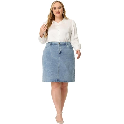 Agnes Orinda Women's Plus Size Denim Classic Slash Pocket Elastic Waist Pencil Back Slit Jeans Skirts 2 Agnes Orinda Women's Plus Size Denim Classic Slash Pocket Elastic Waist Pencil Back Slit Jeans Skirts - Image 2