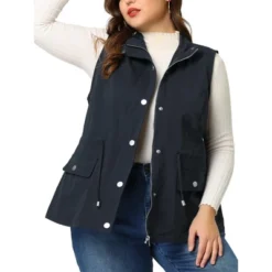Agnes Orinda Women's Plus Size Utility Vest Cargo Pocket Drawstring Waist Sleeveless Jacket -Agnes Sales Store GUEST 11903eb9 6ded 4c6f a116 980f557e4fe8