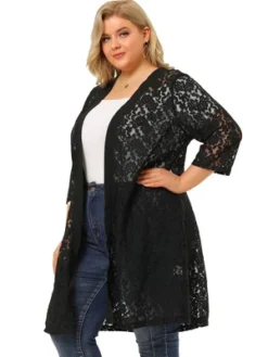 Agnes Orinda Women's Plus Size Lace Open Front 3/4 Sleeve Long Cardigans -Agnes Sales Store GUEST 119b7101 2ffe 4114 aeec dc552ba33bbb