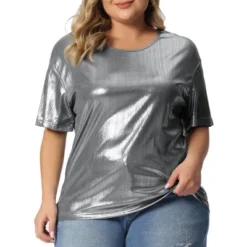 Agnes Orinda Women's Plus Size Metallic Holographic Concert Carival Party Blouse -Agnes Sales Store GUEST 11e02091 2732 4e04 8be8 fa5134be4255