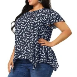 Agnes Orinda Women's Plus Size Floral Irregular Hem Casual Peplum Blouse -Agnes Sales Store GUEST 11fb65ed cb59 45ba 8467 b18bcb697444