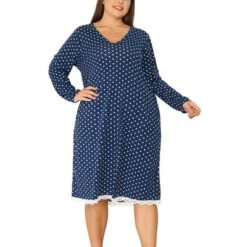 Agnes Orinda Women's Plus Size Polka Dots Lace Long Sleeve Nightgown -Agnes Sales Store GUEST 121c3fba a82d 403e a4e1 4dea0bee69d1