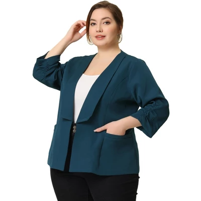 Agnes Orinda Women's Plus Size Fashion Formal With 3/4 Pleated Sleeves And Shawl Collar Blazers 9 Agnes Orinda Women's Plus Size Fashion Formal With 3/4 Pleated Sleeves And Shawl Collar Blazers - Image 9