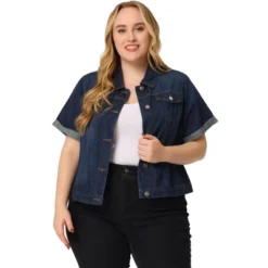 Agnes Orinda Women's Plus Size Denim Button Front Crop Short Sleeve Trucker Jean Jackets -Agnes Sales Store GUEST 12af537a 2c96 406d b6d2 42b5aebc30ba