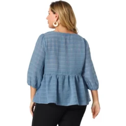 Agnes Orinda Women's Plus Size Winter Fashion 3/4 Puff Sleeve Babydoll Blouses -Agnes Sales Store GUEST 133fe430 a656 46b3 a9f8 46681238db23