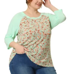 Agnes Orinda Women's Plus Size 3/4 Raglan Sleeves Floral Dressy Casual Peasant Tops -Agnes Sales Store GUEST 13b713e4 5a8e 482b ad9e 04518fdd3413