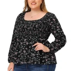 Agnes Orinda Women's Plus Size Blouses Smock Waist Square Neck Floral Peplum Tops -Agnes Sales Store GUEST 13de71b4 24b4 479b a579 2df7344583f2