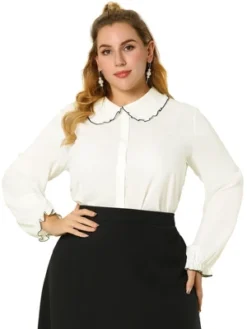Agnes Orinda Women's Plus Size Elegant Office Peter Pan Collar Long Sleeves Button-Up Shirt -Agnes Sales Store GUEST 1411328d 5923 4060 b077 8e989edacb41
