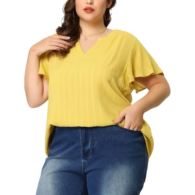 Agnes Orinda Women's Plus Size Casual Trendy V Neck Flare Sleeve Striped T-shirts 1 Agnes Orinda Women's Plus Size Casual Trendy V Neck Flare Sleeve Striped T-shirts