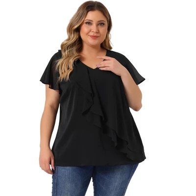 Agnes Orinda Women's Plus Size Elegant V Neck Layered Ruffle Summer Outfits Blouses 8 Agnes Orinda Women's Plus Size Elegant V Neck Layered Ruffle Summer Outfits Blouses - Image 8