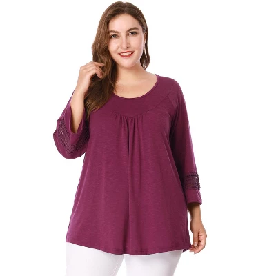Agnes Orinda Women Plus Size Crochet Panel Raglan Sleeves Ruched Front Tops 7 Agnes Orinda Women Plus Size Crochet Panel Raglan Sleeves Ruched Front Tops - Image 7