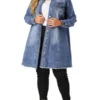 Agnes Orinda Women's Plus Size Long Sleeve Raw Hem Long Denim Jacket