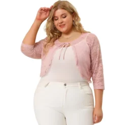Agnes Orinda Women's Plus Size Shrug 3/4 Sleeves Lace Tie Neck Crop Bolero Cardigan -Agnes Sales Store GUEST 14c2bb5d e285 4899 9858 3dd3ad3a182b