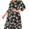 Agnes Orinda Women's Plus Size V Neck Ruffle Hem 3/4 Sleeve Elegant Floral Dresses