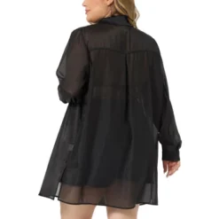 Agnes Orinda Women's Plus Size Long Sleeve Button Down Black Sheer Shirts Jacket -Agnes Sales Store GUEST 155cddba 44a8 457f 9af8 151d6c26ac0b