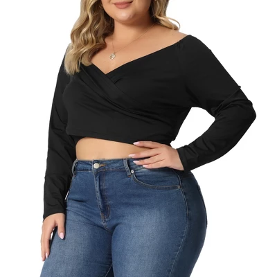 Agnes Orinda Women's Plus Size Off Shoulder Crop Cross Wrap Fashion Blouse 5 Agnes Orinda Women's Plus Size Off Shoulder Crop Cross Wrap Fashion Blouse - Image 5