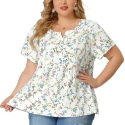 Agnes Orinda Women's Plus Size Floral Half Placket Short Sleeve Casual Pepium Blouse -Agnes Sales Store GUEST 15f0388c 04b7 490b a30d ff62dbaeb944