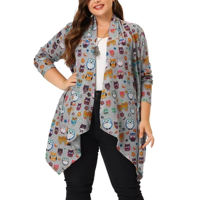 Agnes Orinda Women's Plus Size Owl Print Sweater Kint Cardigans 5 Agnes Orinda Women's Plus Size Owl Print Sweater Kint Cardigans - Image 5