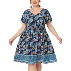 Agnes Orinda Women's Plus Size Fashion Boho Floral Smock Waist Outfits Midi Dresses -Agnes Sales Store GUEST 1635fe46 f257 4b94 b7fc 7ad011ab8f93