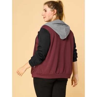 Agnes Orinda Women's Plus Size Casual Hood Color Block Zip Up Hoodie Jacket With Pocket 4 Agnes Orinda Women's Plus Size Casual Hood Color Block Zip Up Hoodie Jacket With Pocket - Image 4