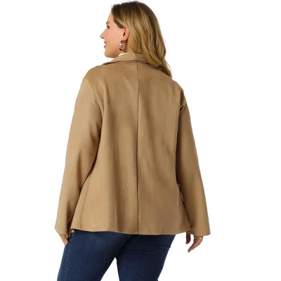 Agnes Orinda Women's Plus Size Jacket Drop Shoulder Moto Stretch Long Sleeves Drape Suede Cardigans 4 Agnes Orinda Women's Plus Size Jacket Drop Shoulder Moto Stretch Long Sleeves Drape Suede Cardigans - Image 4