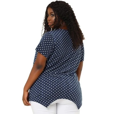 Agnes Orinda Women's Plus Size V Neck Asymmetric Polka Dots Top 4 Agnes Orinda Women's Plus Size V Neck Asymmetric Polka Dots Top - Image 4