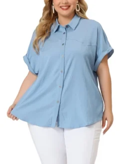 Agnes Orinda Women's Plus Size Chambray Work Roll Sleeves Buttons Down Shirts 10 Agnes Orinda Women's Plus Size Chambray Work Roll Sleeves Buttons Down Shirts -Agnes Sales Store GUEST 16c1a9be d48e 4d71 b295 7b14bae442e4