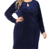 Agnes Orinda Women's Plus Size Velvet Bodycon Keyhole Party Mini Dress